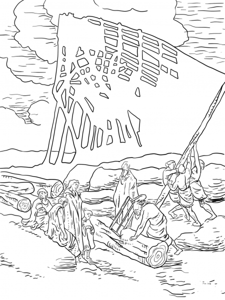 Noah Building Ark  coloring page image