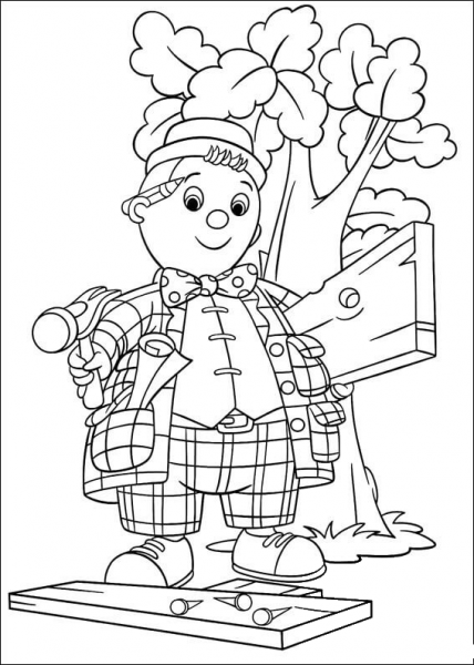 Noddy, a little wooden doll who lives in Toyland  coloring page image