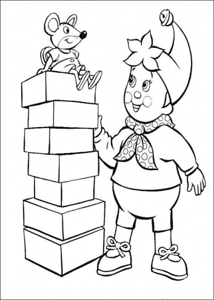 Noddy and a toy mouse  coloring page image