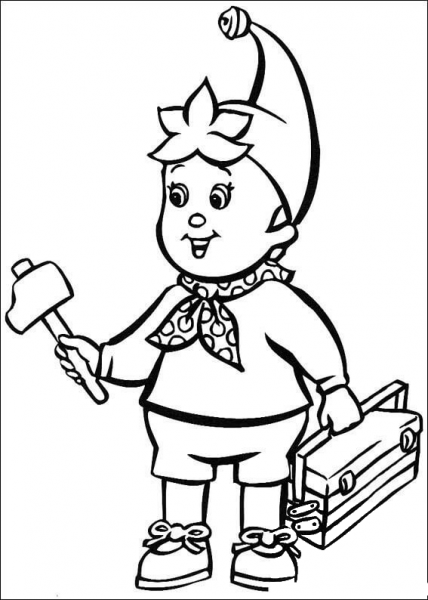 Noddy Brings A Hammer And The Tools  coloring page image