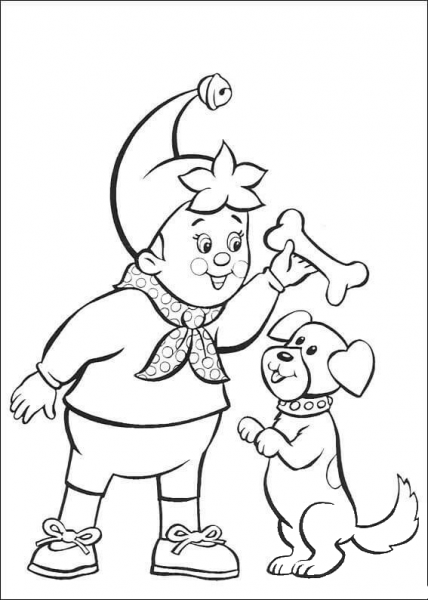 Noddy Gives a Bone To A Dog  coloring page image