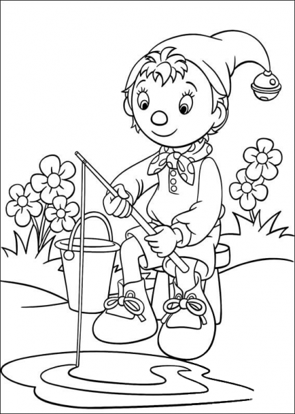 Noddy Is Fishing  coloring page image