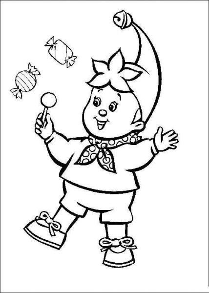 Noddy plays with candies coloring page image