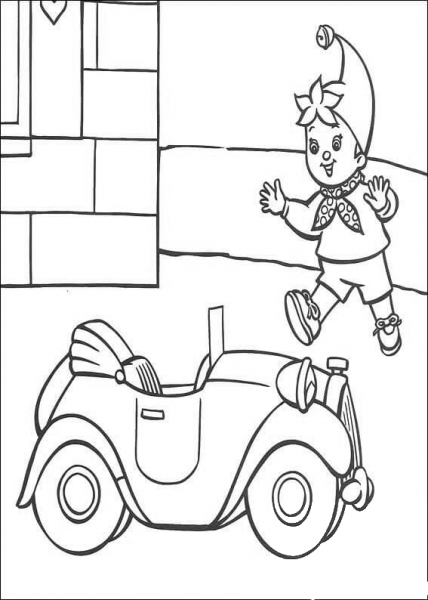 Noddy Runs To The Car  coloring page image