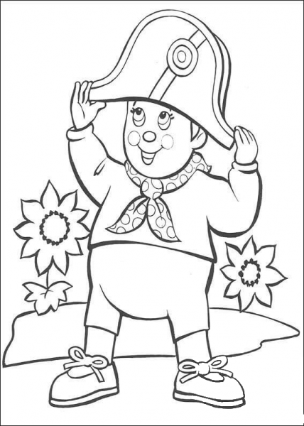Noddy tries two-cornered hat of Napoleon coloring page image