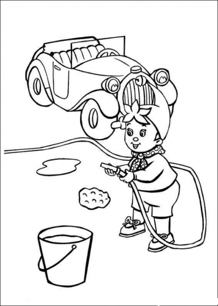 Noddy Washes The Car  coloring page image