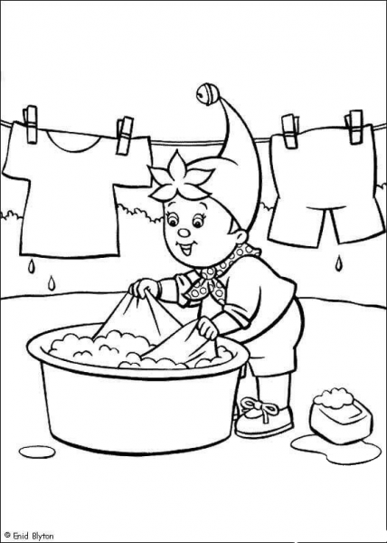 Noddy Washes The Clothes coloring page image