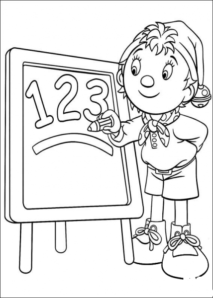 Noddy writes numbers 1, 2, 3 on the board  coloring page image