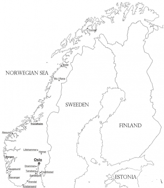 Norway Map with cities coloring page image