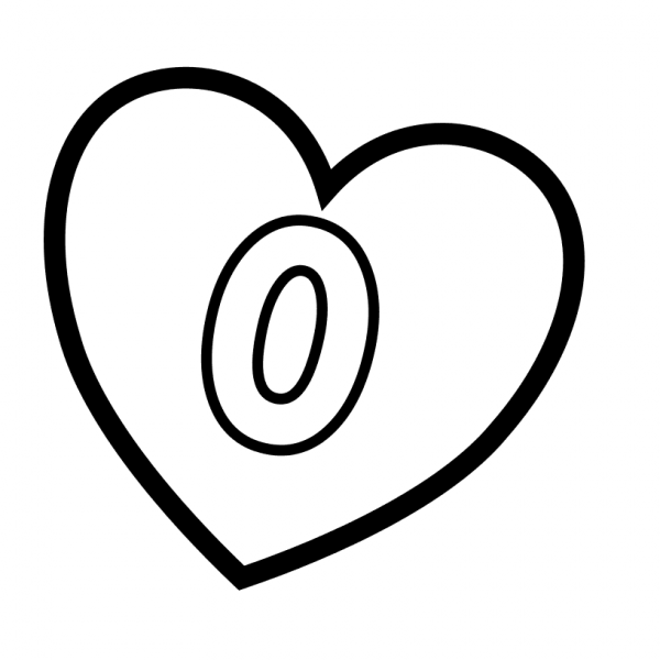 Number 0 in Heart coloring page image