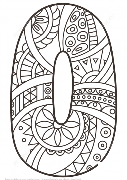 Number 0 Zentangle coloring page image