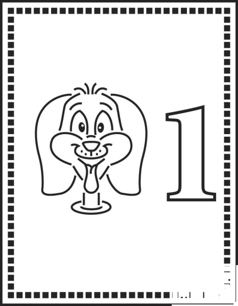 Number 1 Or One Dog coloring page image