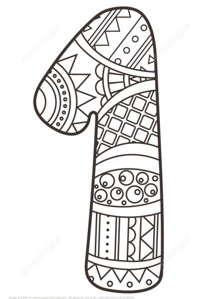 Number 1 Zentangle coloring page image