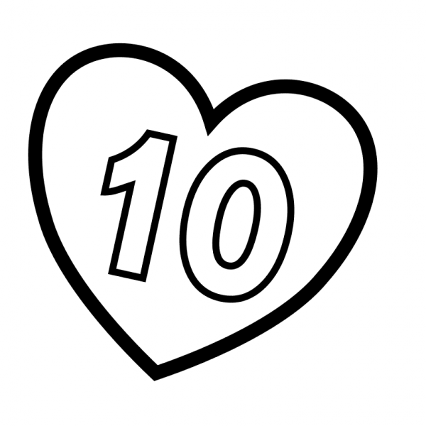 Number 10 in Heart coloring page image