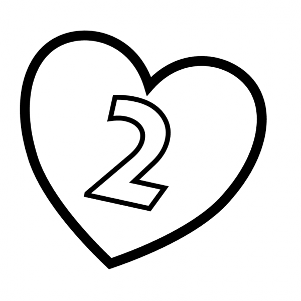 Number 2 in Heart coloring page image