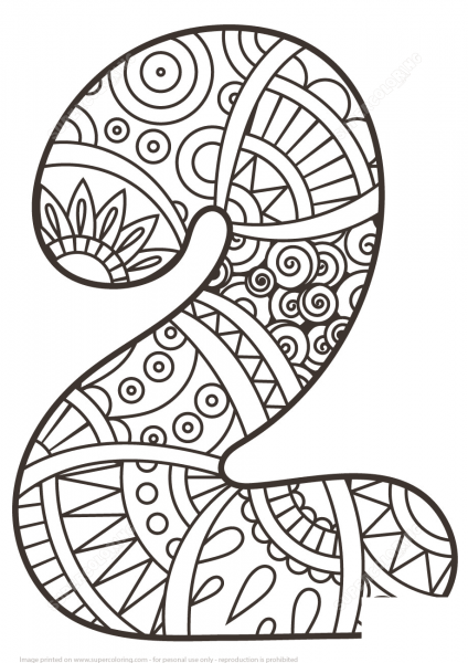 Number 2 Zentangle coloring page image