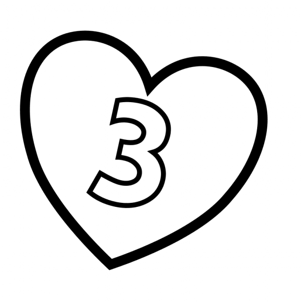 Number 3 in Heart coloring page image