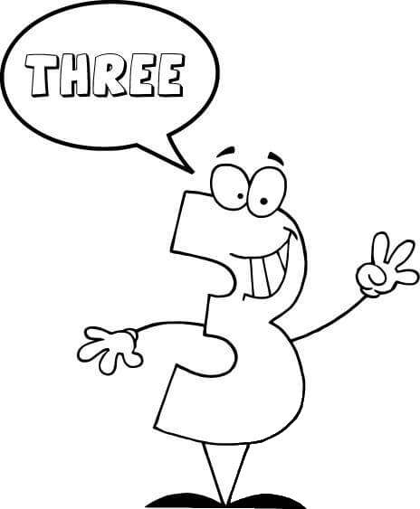 Number 3 Says THREE coloring page image
