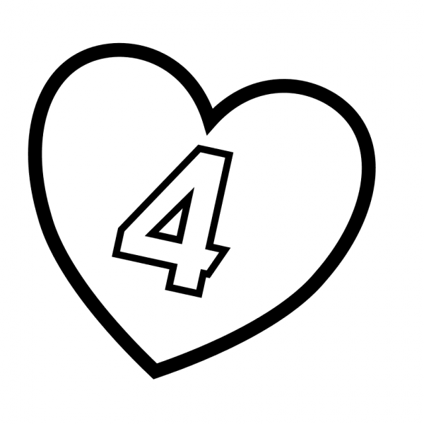 Number 4 in Heart coloring page image