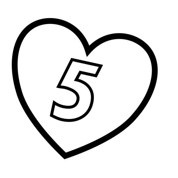 Number 5 in Heart coloring page image