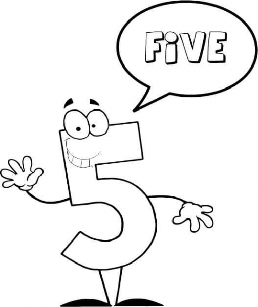 Number 5 Says FIVE coloring page image