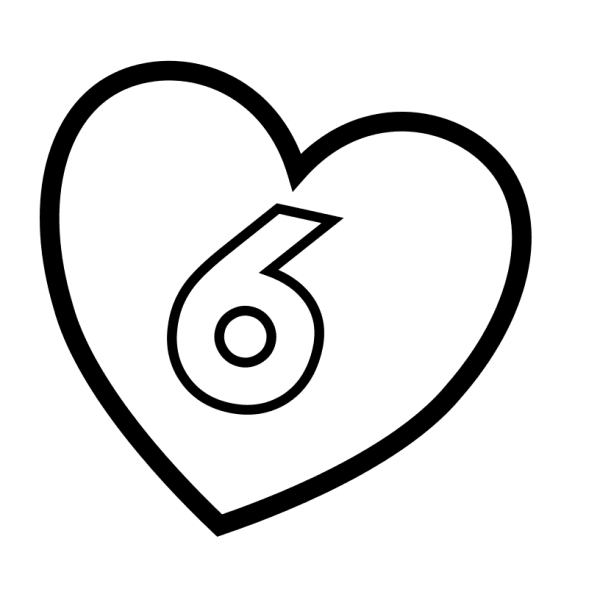 Number 6 in Heart coloring page image