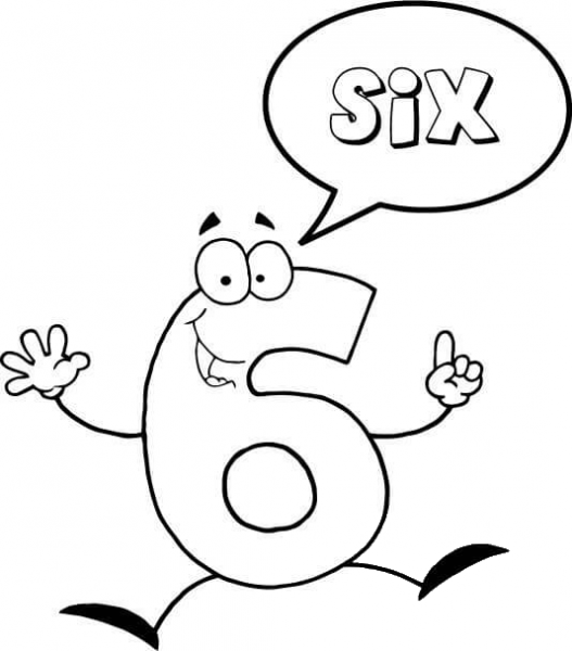 Number 6 Says Six coloring page image