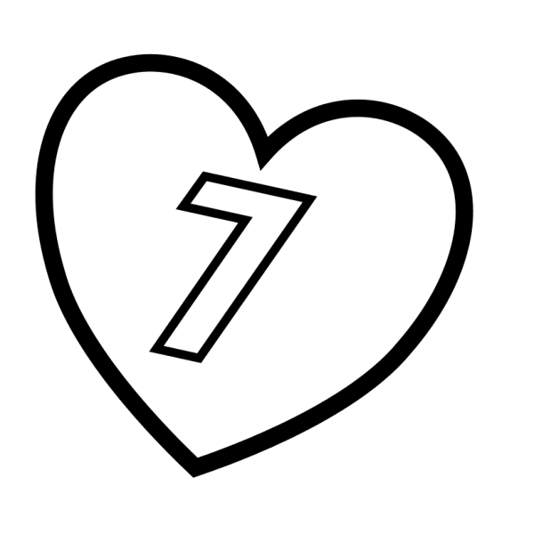 Number 7 in Heart coloring page image