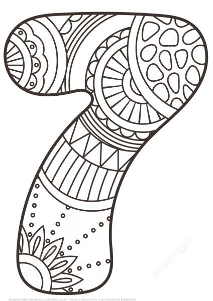 Number 7 Zentangle coloring page image