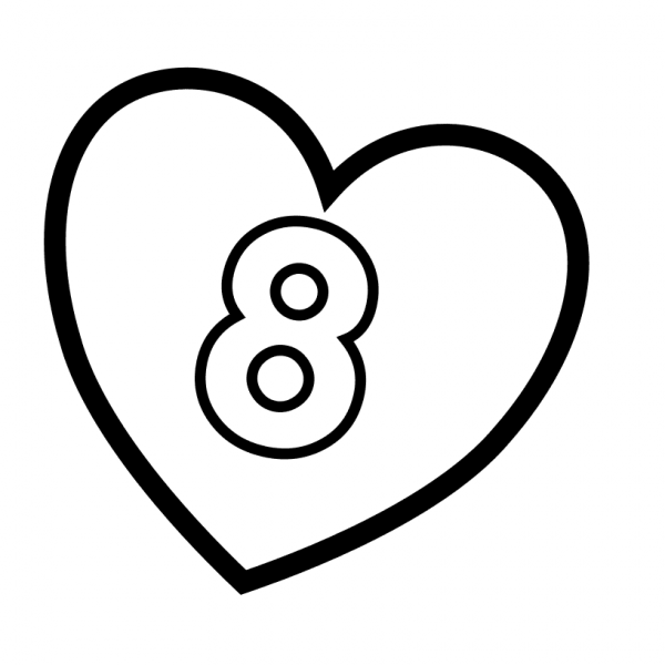 Number 8 in Heart coloring page image