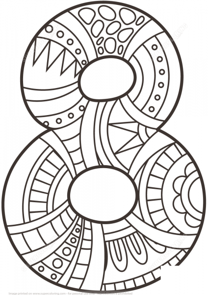 Number 8 Zentangle coloring page image