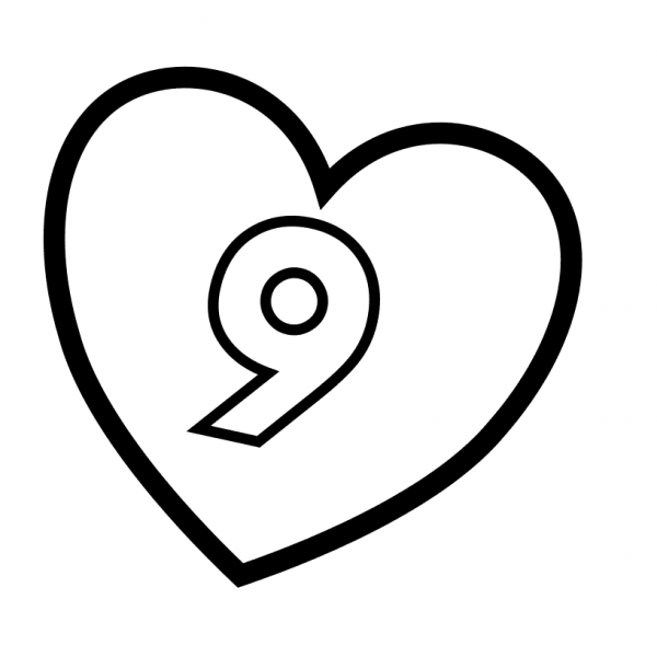 Number 9 in Heart coloring page image