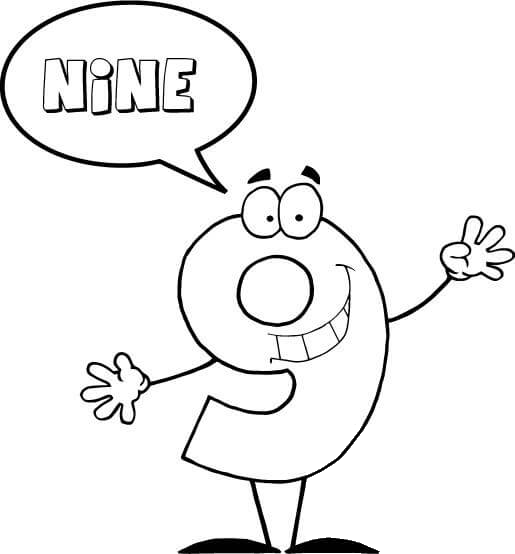 Number 9 Says NINE coloring page image