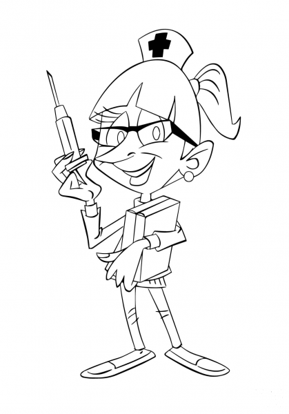 Nurse Holding Needle coloring page image