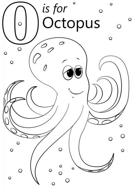 O is for Octopus coloring page image