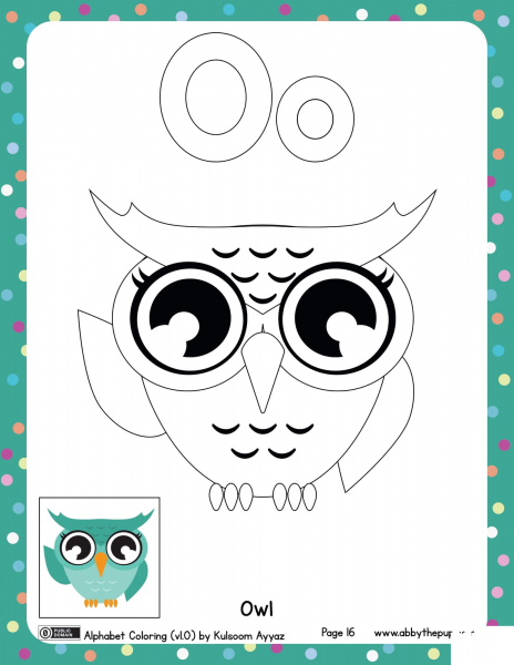 O is for Owl coloring page image