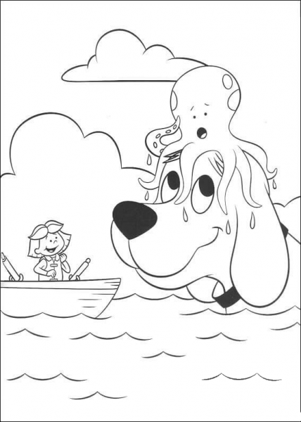 Octopus is on the head of Clifford coloring page image
