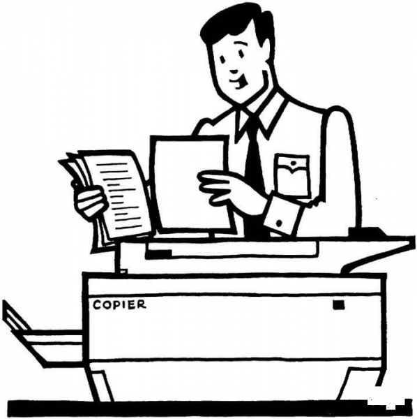 Office worker makes the copies using a photocopier coloring page image