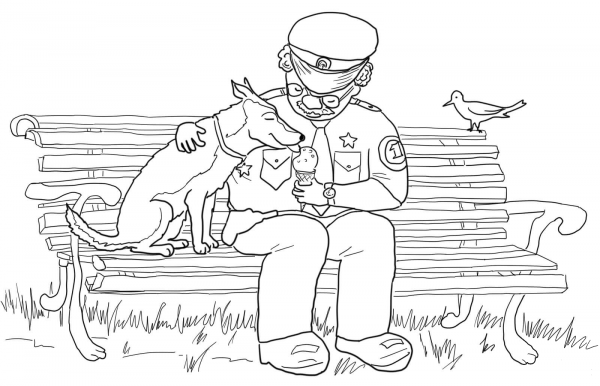 Officer Buckle Sharing Icecream with Gloria coloring page image