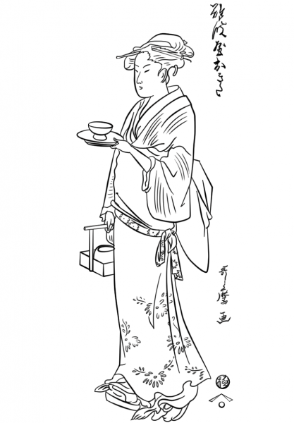 Okita the Tea House Girl by Kitagawa Utamaro coloring page image
