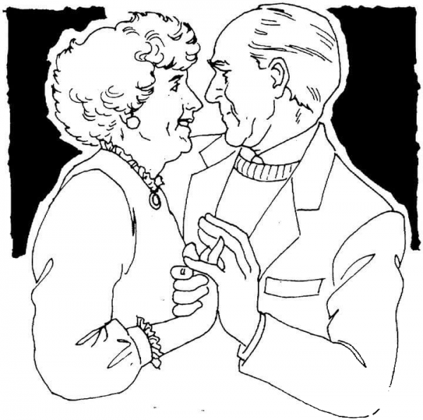 Old Couple Dancing  coloring page image