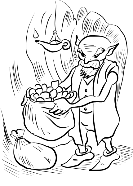 Old Gnome Collecting Gold coloring page image