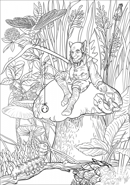 Old Leprechaun on the Mushroom coloring page image