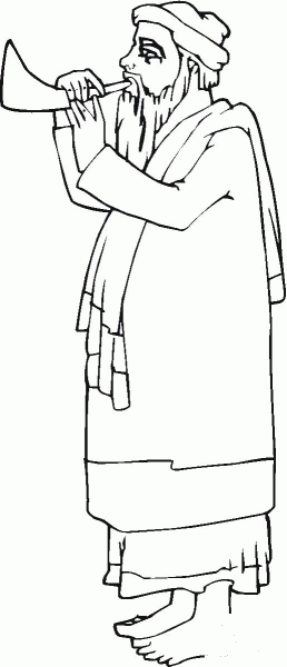 Old man is playing ram’s horn coloring page image