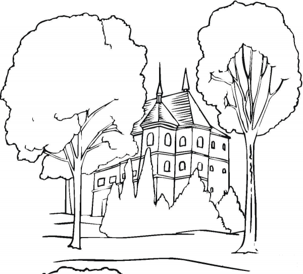 Old Mansion In the garden coloring page image