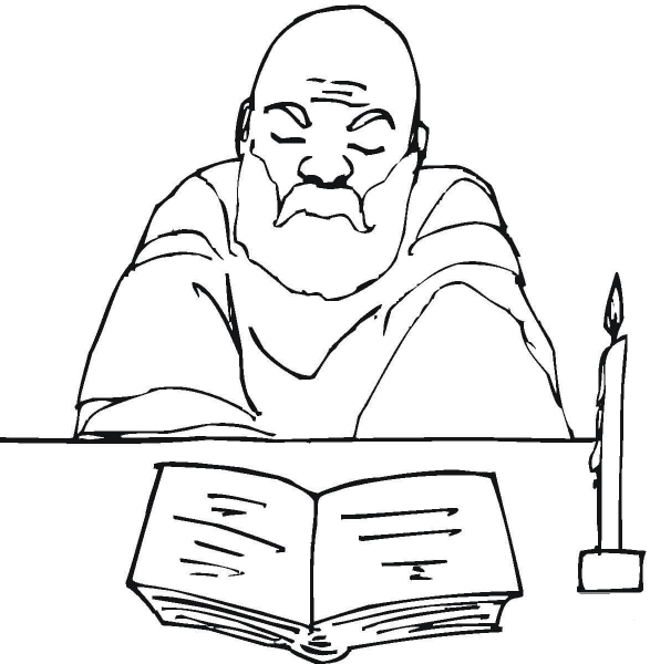 Old Monk Reads The Bible  coloring page image