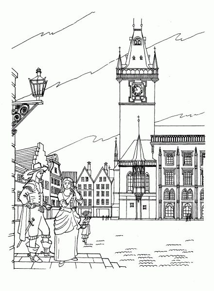 Old Town Hall In Prague  coloring page image