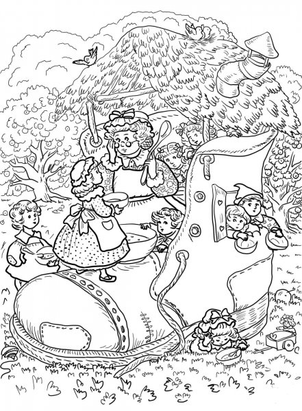 Old Woman Who Lived in a Shoe coloring page image