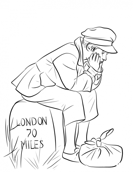 Oliver Twist on the Road to London coloring page image