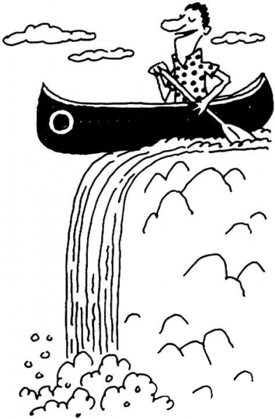 On The Boat In Waterfall  coloring page image